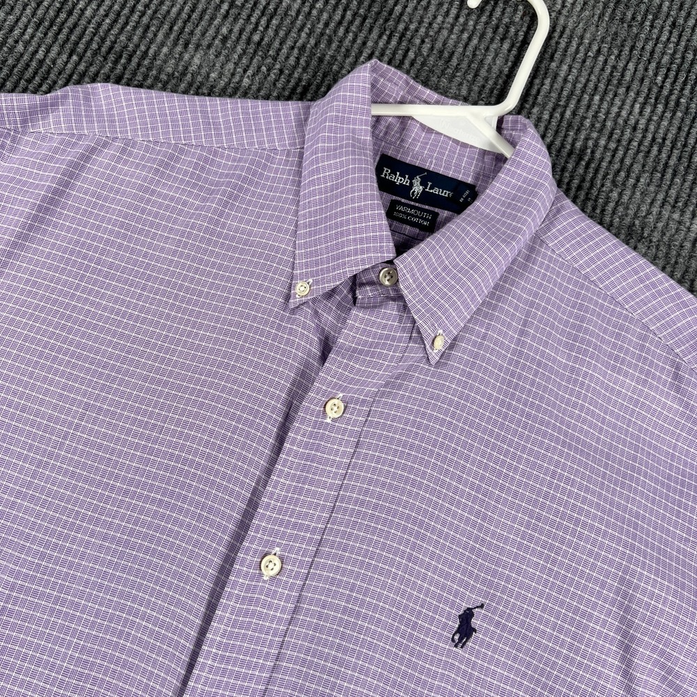 Polo Ralph Lauren Yarmouth Shirt Mens Large Purple Check Long Sleeve Button Down